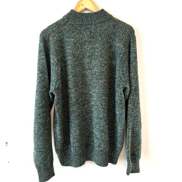 Turtleson Fine Merino Wool Quarter Zip Blue & Green Sweater SZ Large - Picture 2 of 5